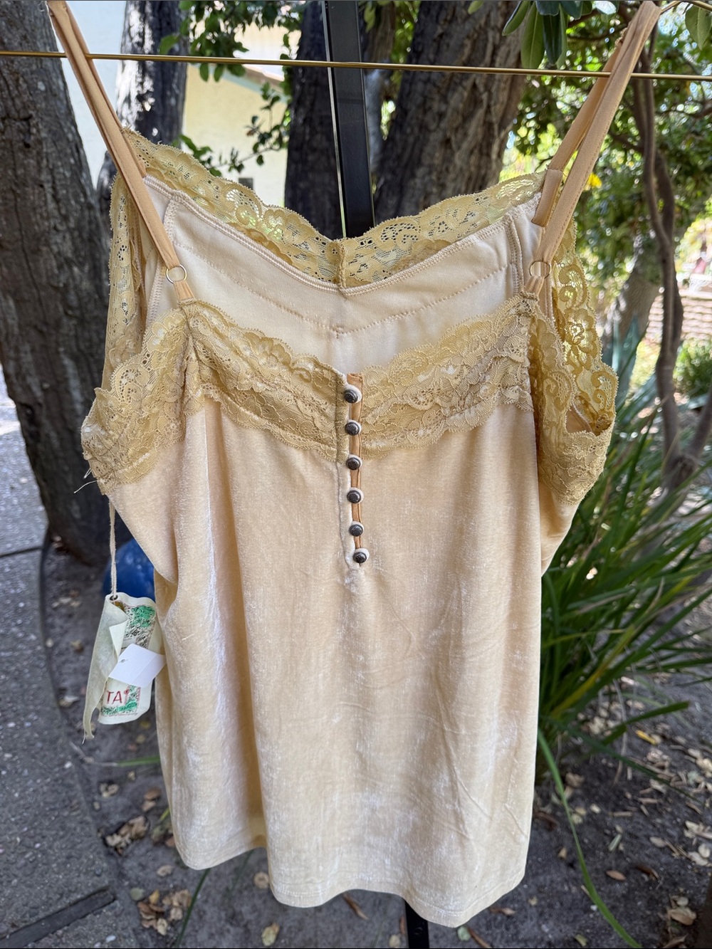 Aratta Pale Gold Lace-Trim Velvet Chemise